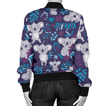 Koala Cute Themed Design Print Women Casual Bomber Jacket