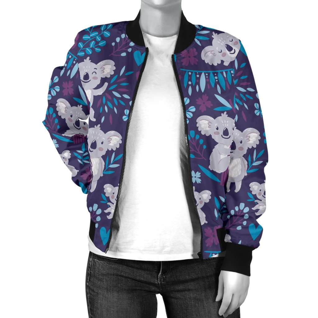 Koala Cute Themed Design Print Women Casual Bomber Jacket