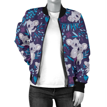 Koala Cute Themed Design Print Women Casual Bomber Jacket