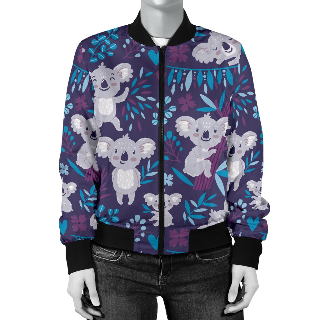 Koala Cute Themed Design Print Women Casual Bomber Jacket