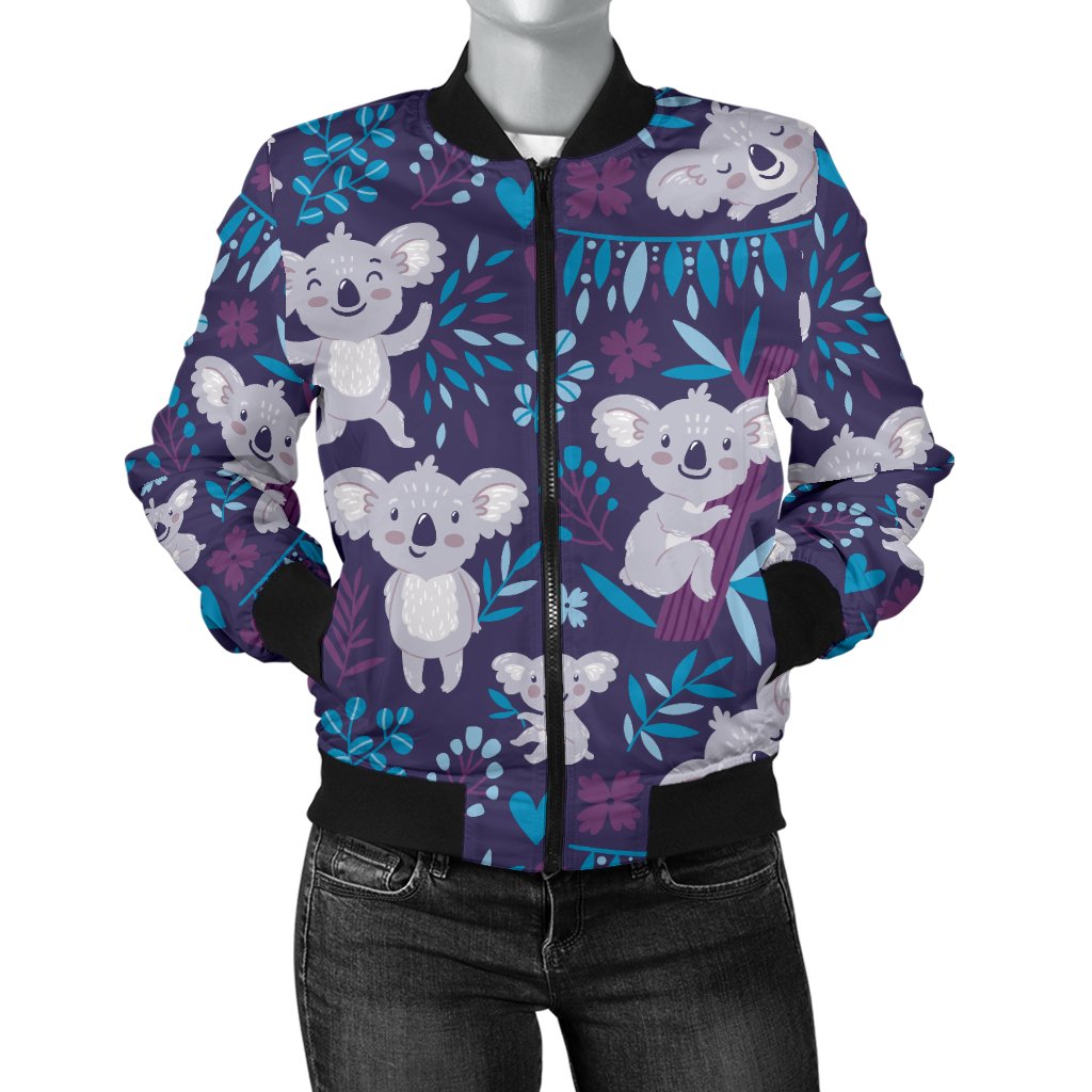 Koala Cute Themed Design Print Women Casual Bomber Jacket