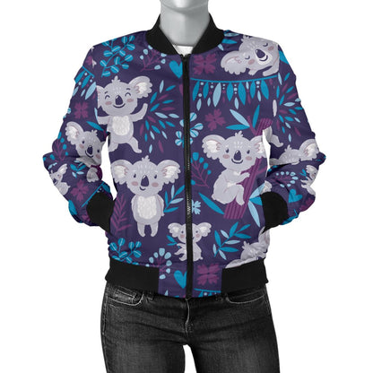 Koala Cute Themed Design Print Women Casual Bomber Jacket