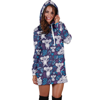 Koala Cute Themed Design Print Women Hoodie Dress