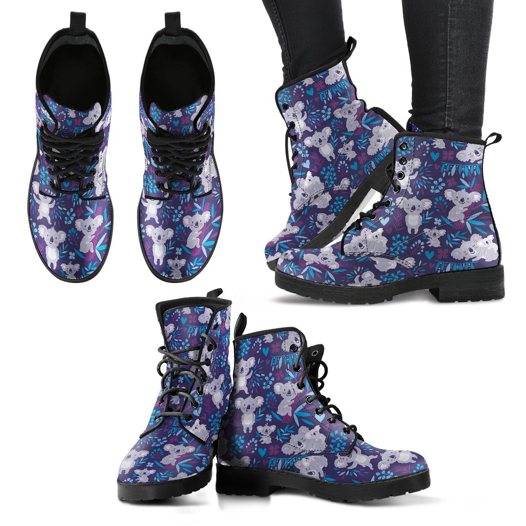Koala Cute Themed Design Print Women Leather Boots-JTAMIGO.COM