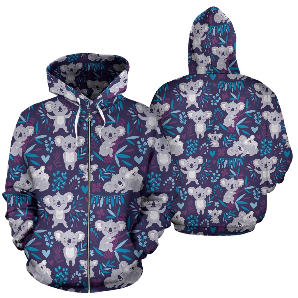 Koala Cute Themed Design Print Zip Up Hoodie