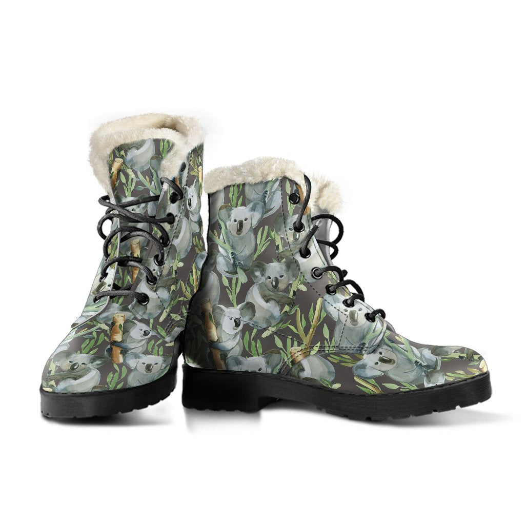 Koala Pattern Design Print Faux Fur Leather Boots-JTAMIGO.COM