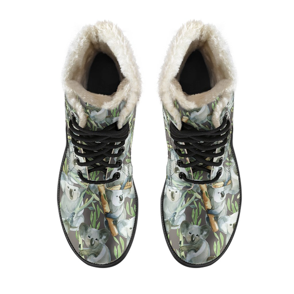 Koala Pattern Design Print Faux Fur Leather Boots-JTAMIGO.COM