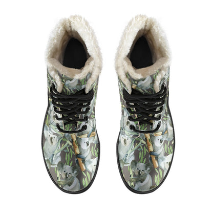 Koala Pattern Design Print Faux Fur Leather Boots-JTAMIGO.COM