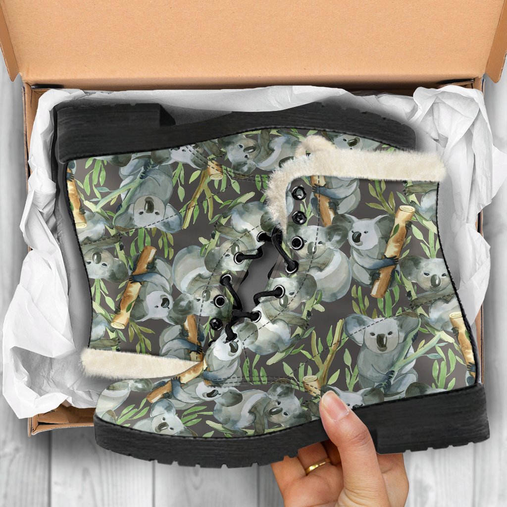 Koala Pattern Design Print Faux Fur Leather Boots-JTAMIGO.COM