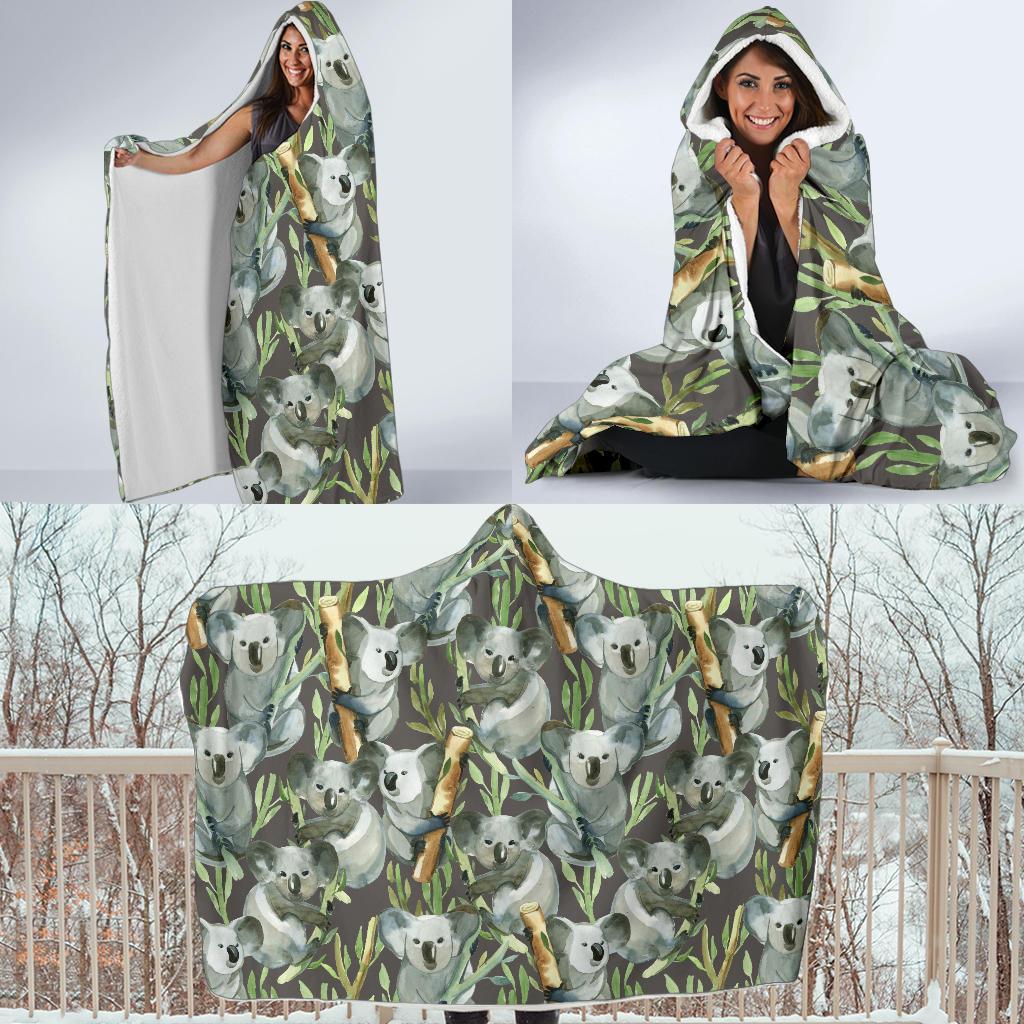 Koala Pattern Design Print Hooded Blanket-JTAMIGO.COM
