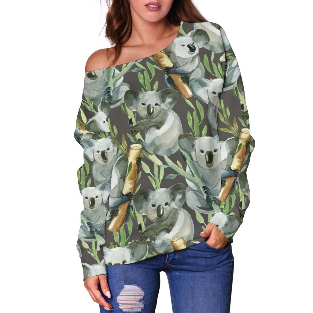 Koala Pattern Design Print Off Shoulder Sweatshirt