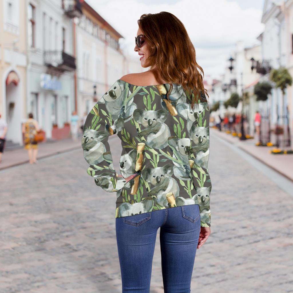 Koala Pattern Design Print Off Shoulder Sweatshirt