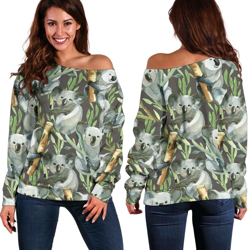 Koala Pattern Design Print Off Shoulder Sweatshirt