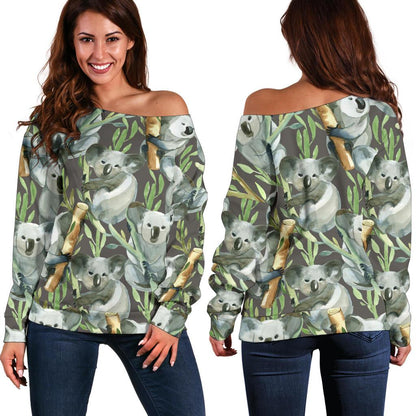 Koala Pattern Design Print Off Shoulder Sweatshirt