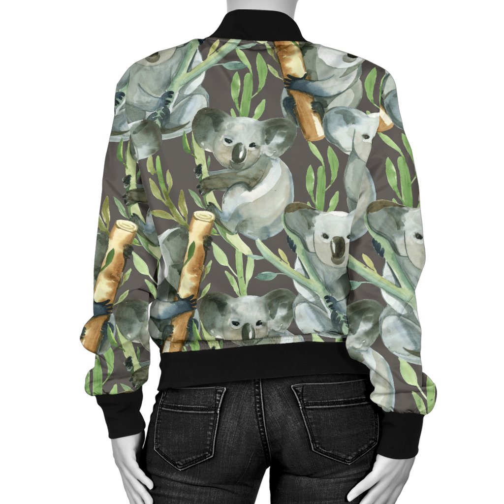Koala Pattern Design Print Women Casual Bomber Jacket