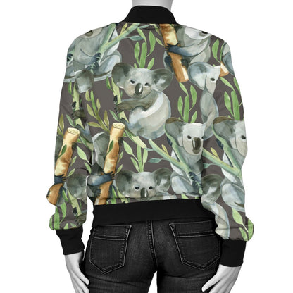 Koala Pattern Design Print Women Casual Bomber Jacket