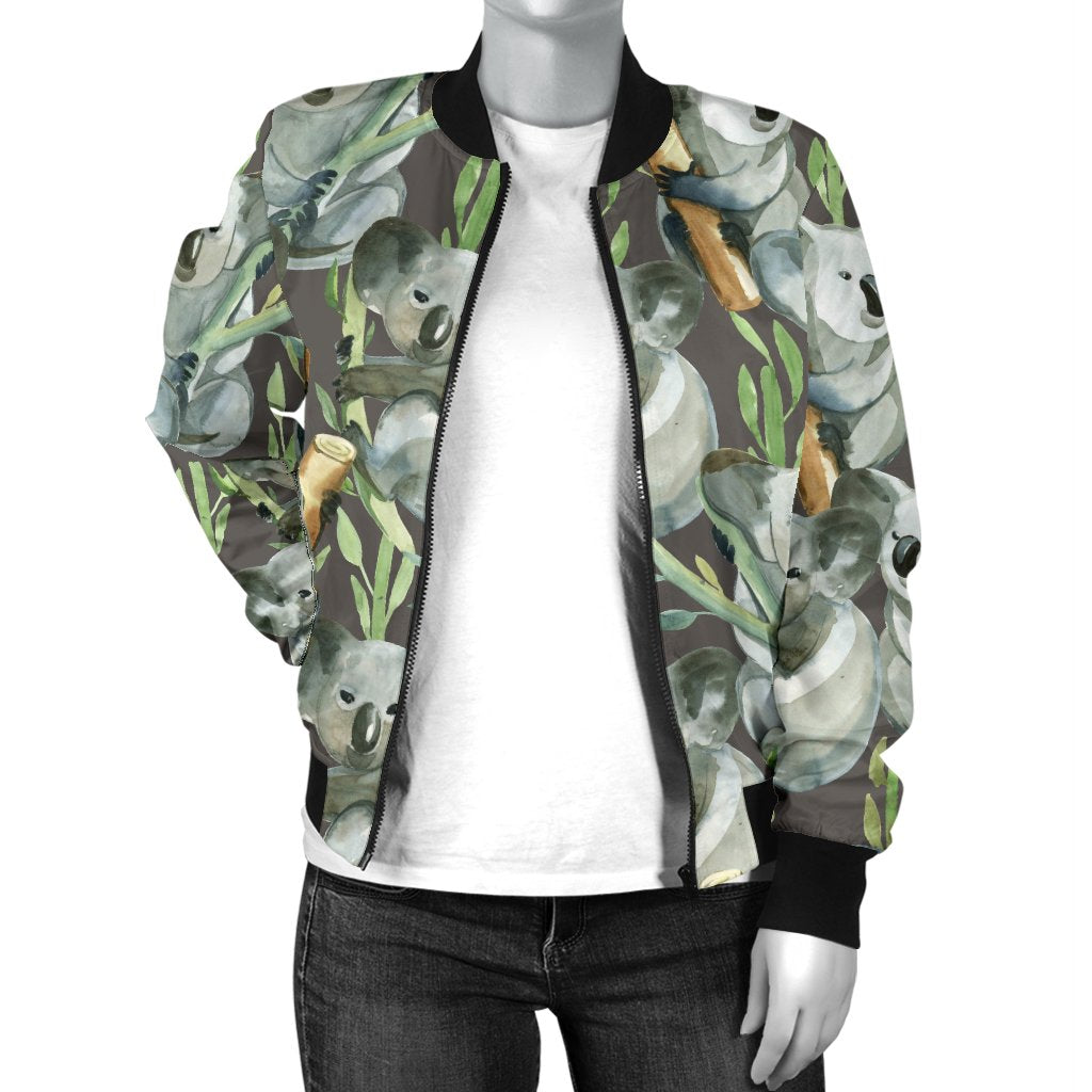 Koala Pattern Design Print Women Casual Bomber Jacket
