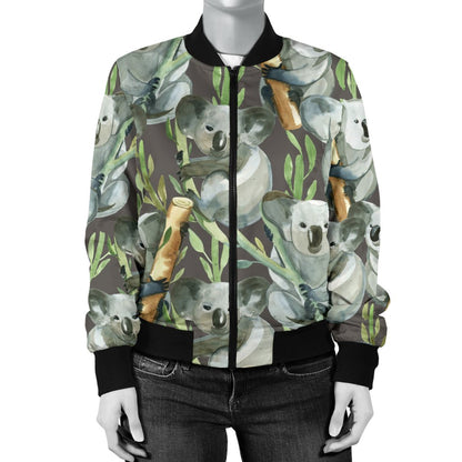 Koala Pattern Design Print Women Casual Bomber Jacket