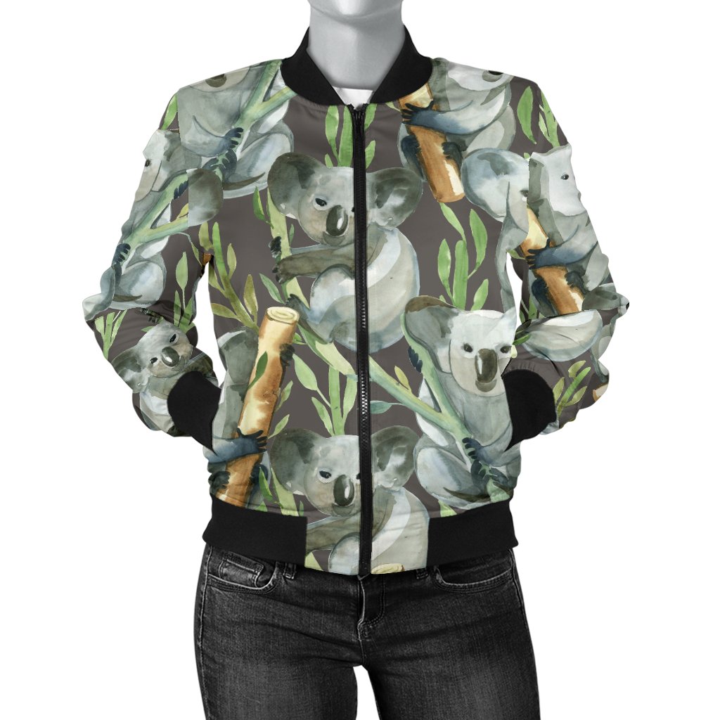 Koala Pattern Design Print Women Casual Bomber Jacket