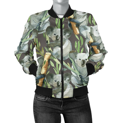 Koala Pattern Design Print Women Casual Bomber Jacket