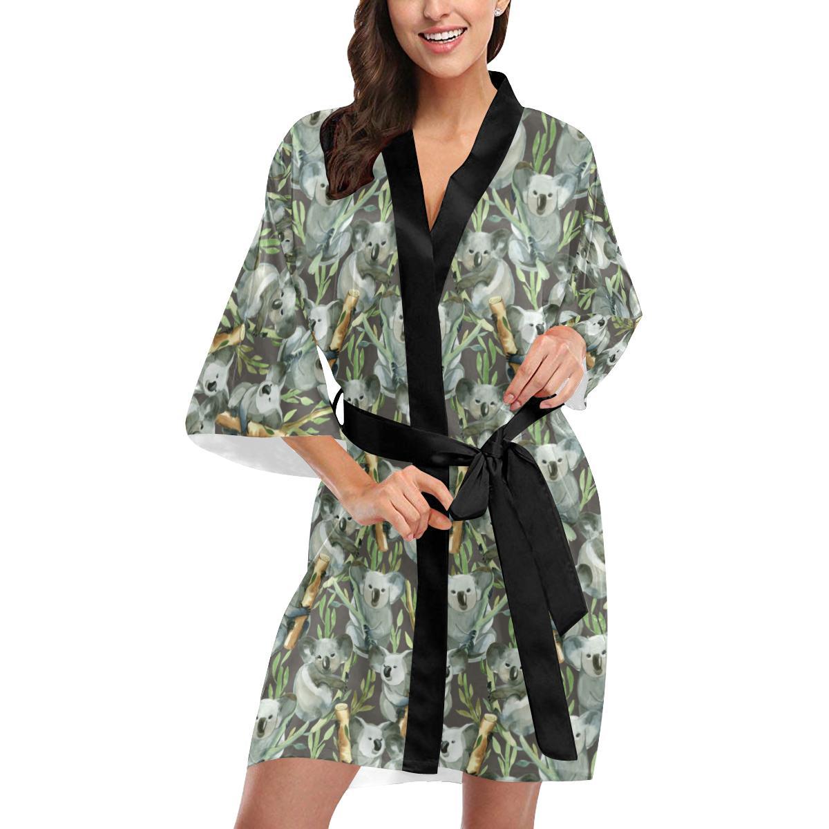 Koala Pattern Design Print Women Short Kimono Robe