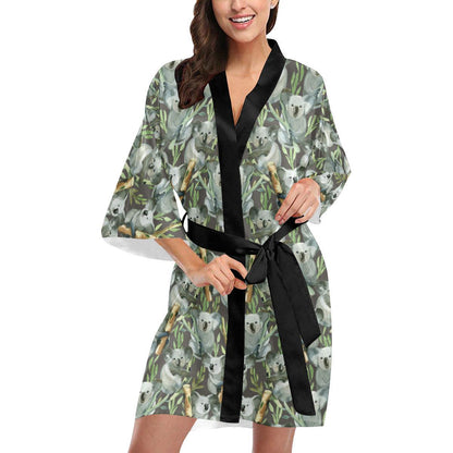 Koala Pattern Design Print Women Short Kimono Robe