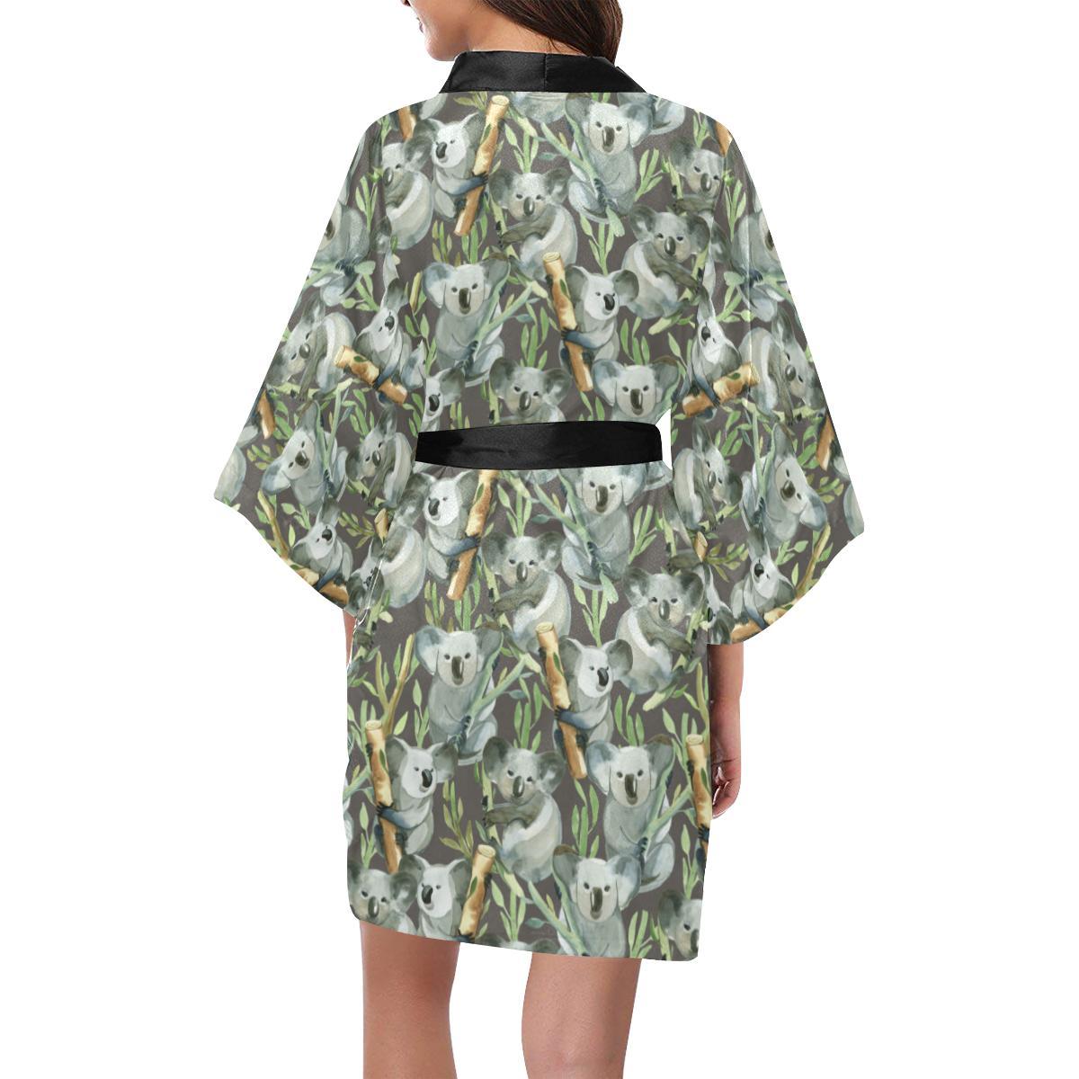 Koala Pattern Design Print Women Short Kimono Robe