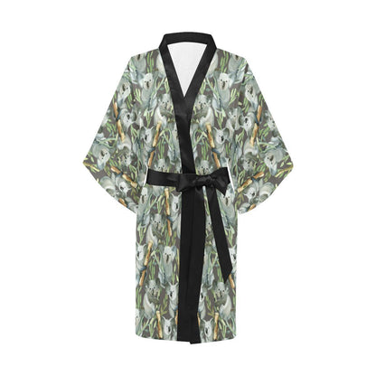 Koala Pattern Design Print Women Short Kimono Robe