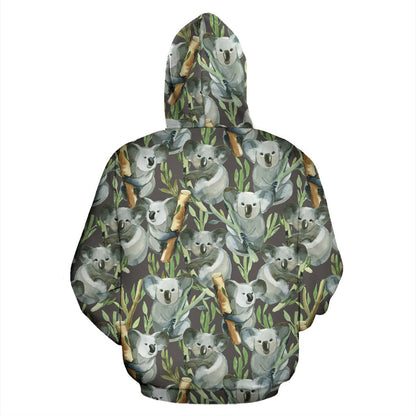 Koala Pattern Design Print Zip Up Hoodie