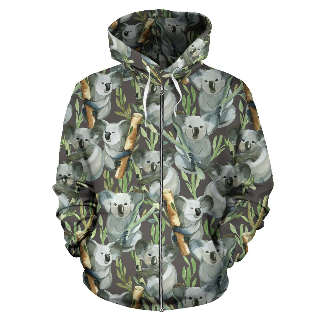 Koala Pattern Design Print Zip Up Hoodie