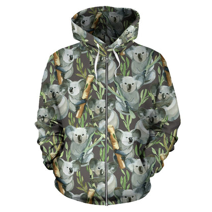 Koala Pattern Design Print Zip Up Hoodie
