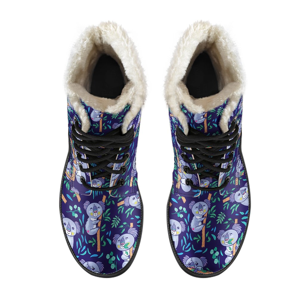 Koala Themed Design Print Faux Fur Leather Boots-JTAMIGO.COM