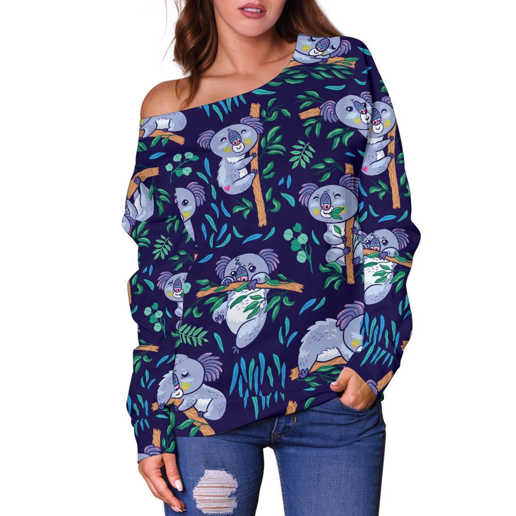 Koala Themed Design Print Off Shoulder Sweatshirt
