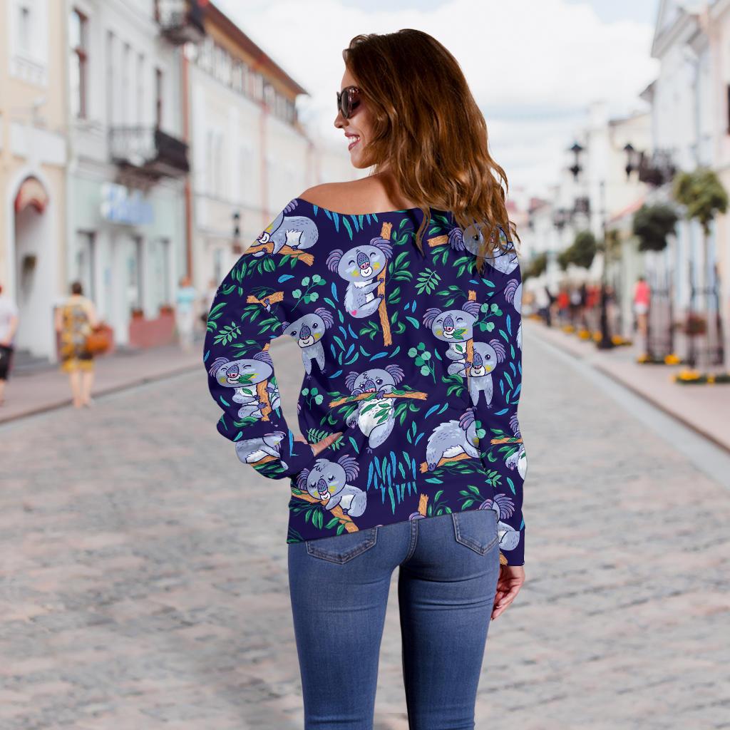 Koala Themed Design Print Off Shoulder Sweatshirt
