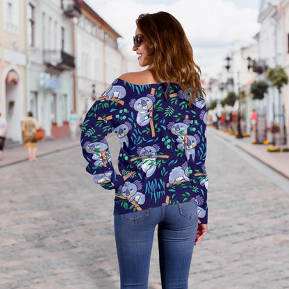 Koala Themed Design Print Off Shoulder Sweatshirt