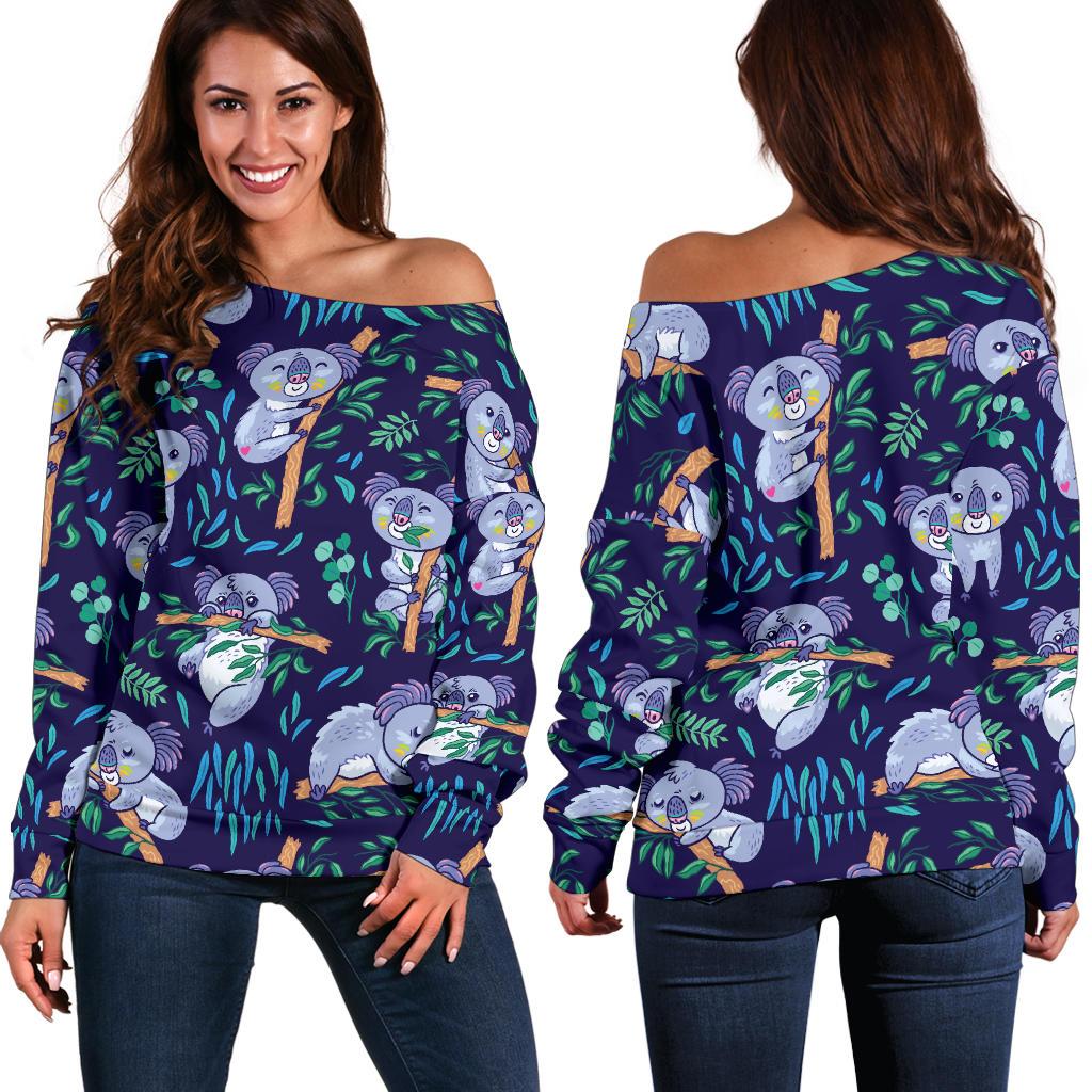 Koala Themed Design Print Off Shoulder Sweatshirt