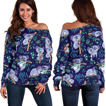 Koala Themed Design Print Off Shoulder Sweatshirt