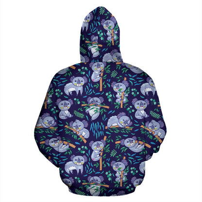Koala Themed Design Print Pullover Hoodie