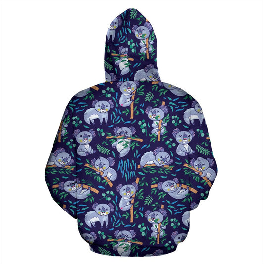 Koala Themed Design Print Pullover Hoodie