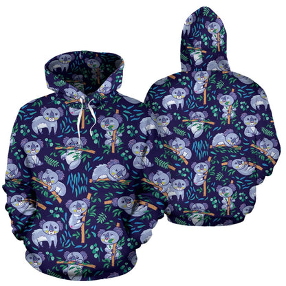 Koala Themed Design Print Pullover Hoodie