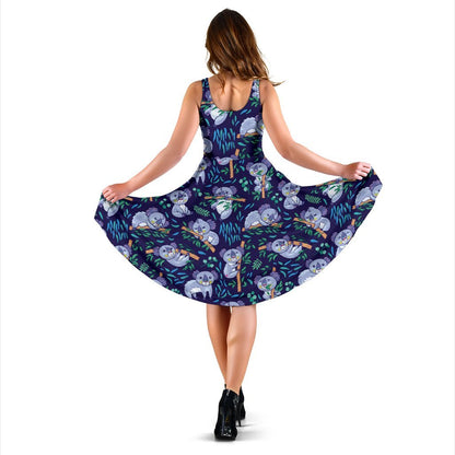 Koala Themed Design Print Sleeveless Dress