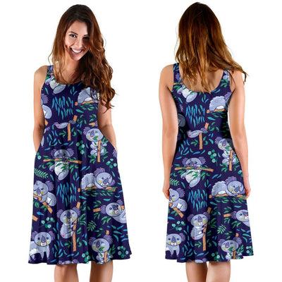 Koala Themed Design Print Sleeveless Dress