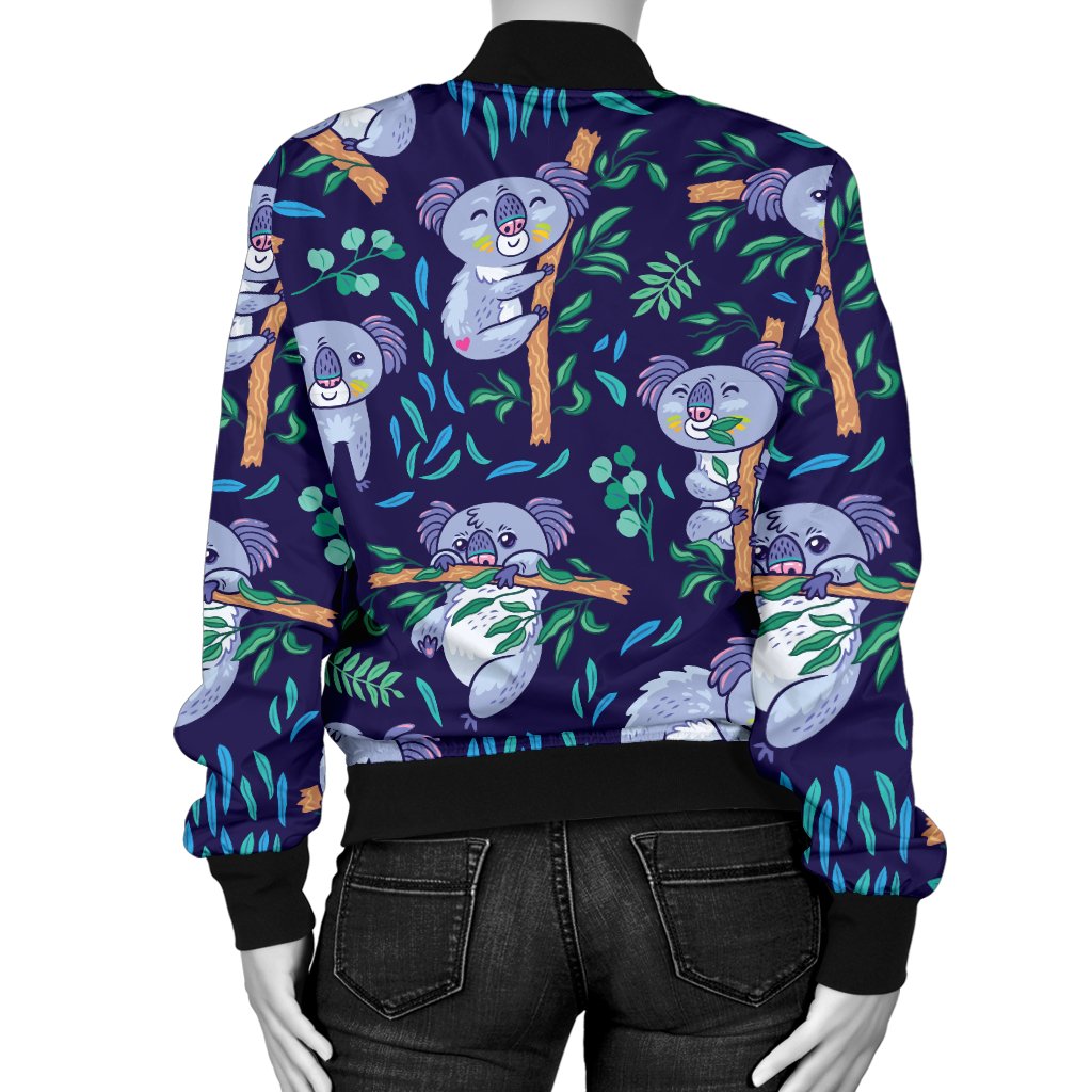 Koala Themed Design Print Women Casual Bomber Jacket