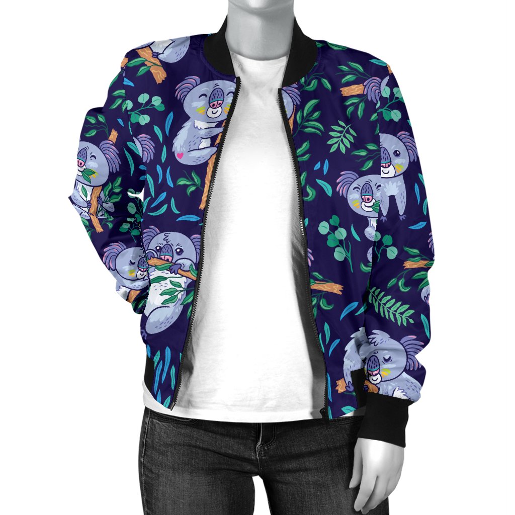Koala Themed Design Print Women Casual Bomber Jacket