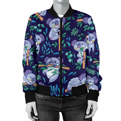 Koala Themed Design Print Women Casual Bomber Jacket
