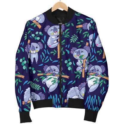 Koala Themed Design Print Women Casual Bomber Jacket