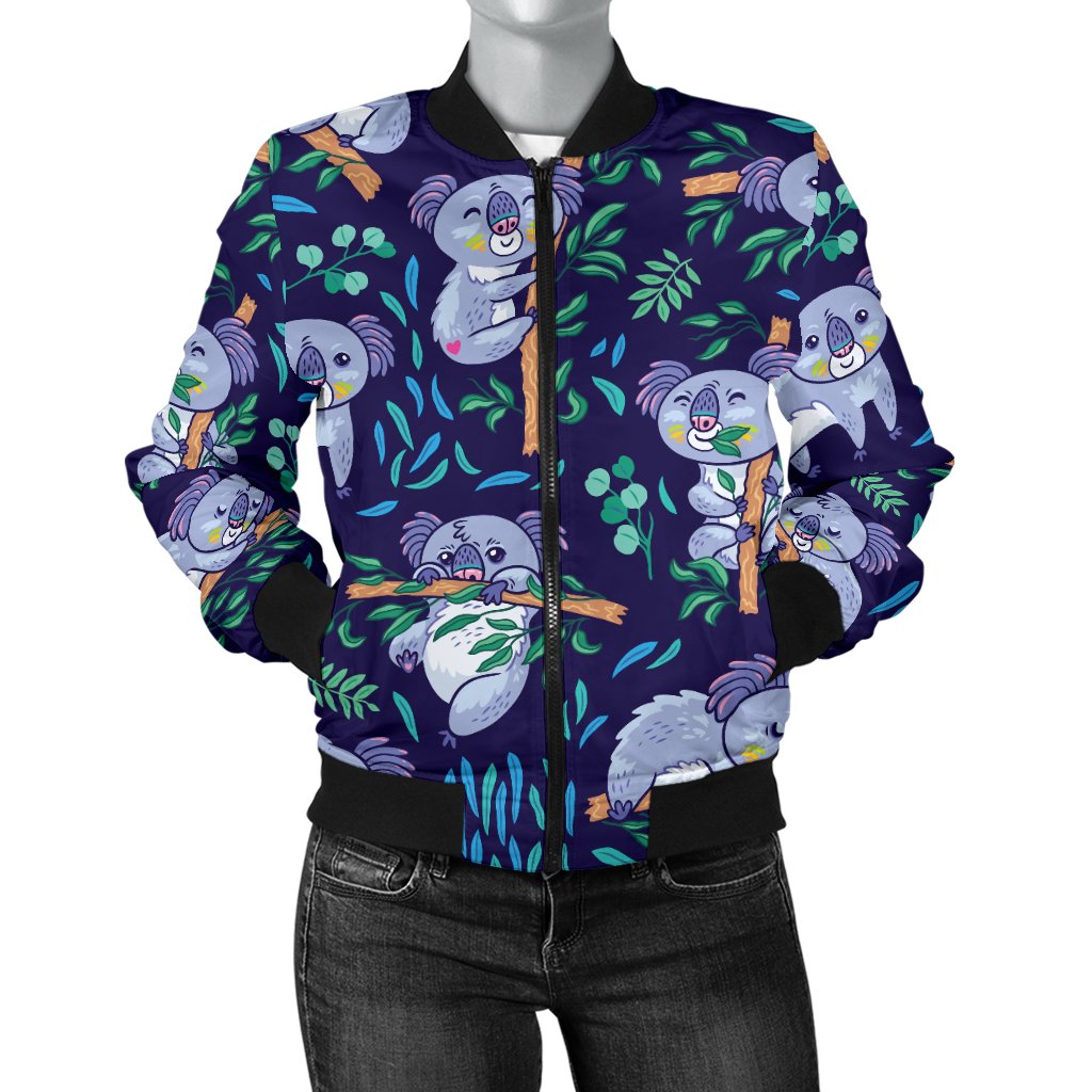 Koala Themed Design Print Women Casual Bomber Jacket