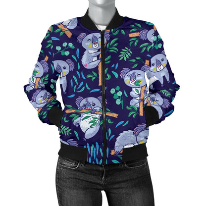 Koala Themed Design Print Women Casual Bomber Jacket