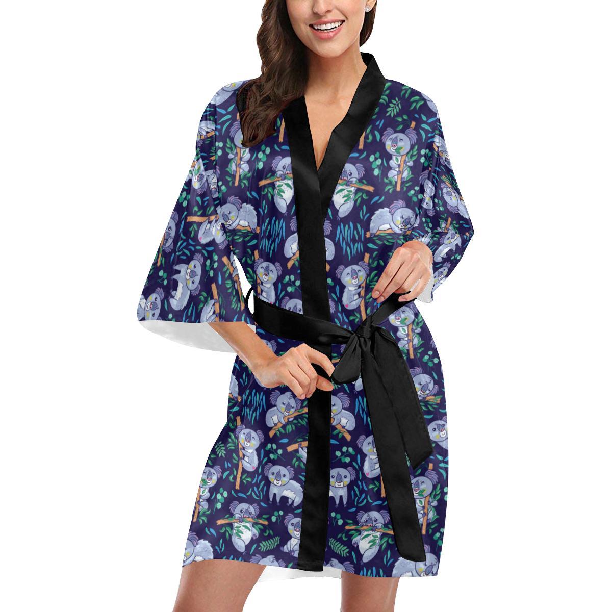 Koala Themed Design Print Women Short Kimono Robe