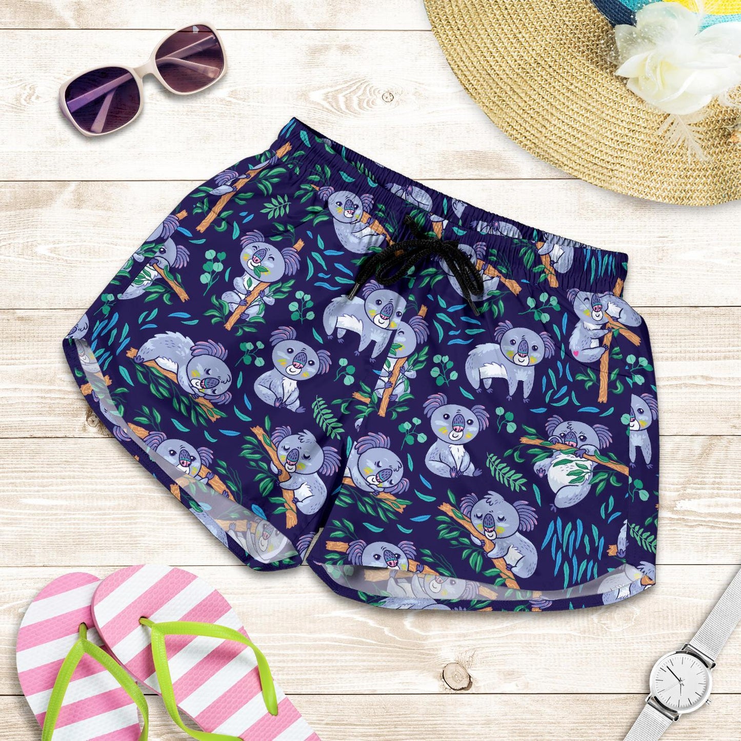 Koala Themed Design Print Women Shorts-JTAMIGO.COM